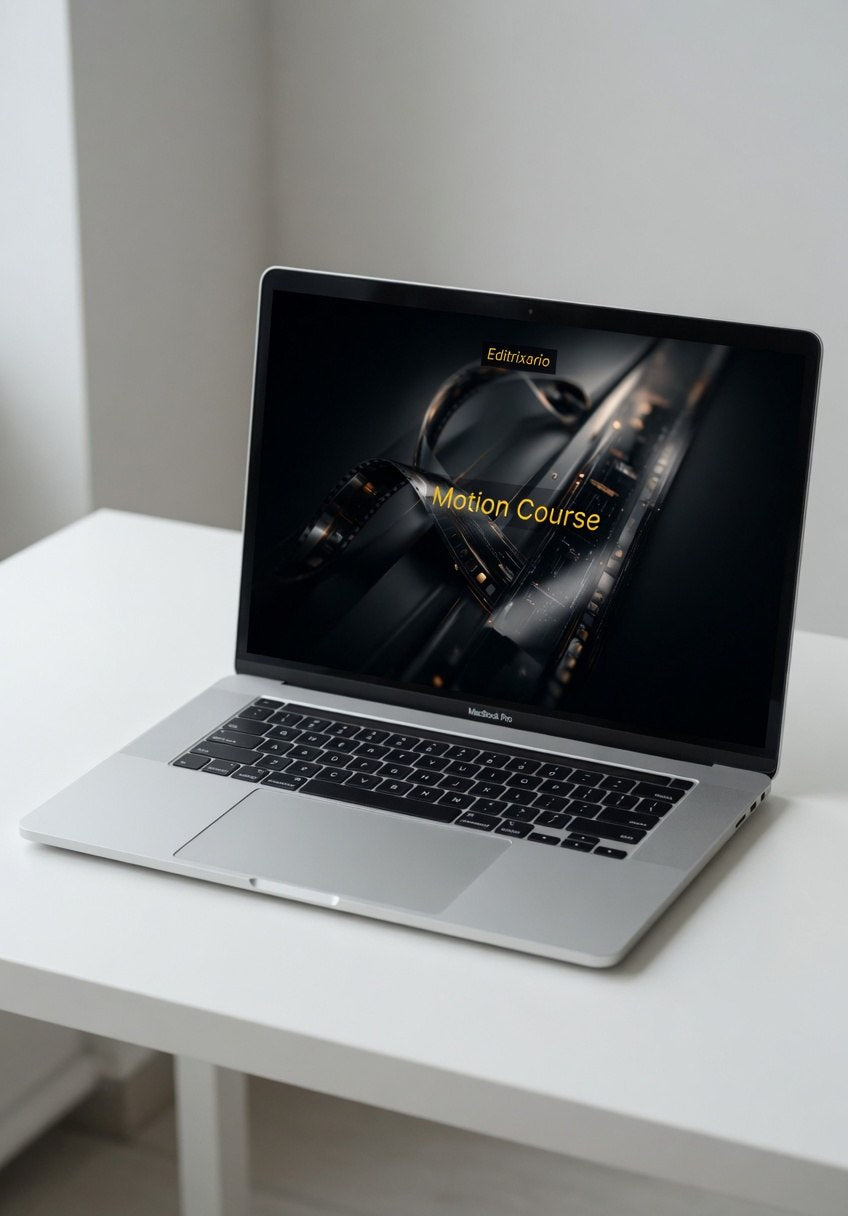 Laptop on a white surface with a dark screen displaying text.