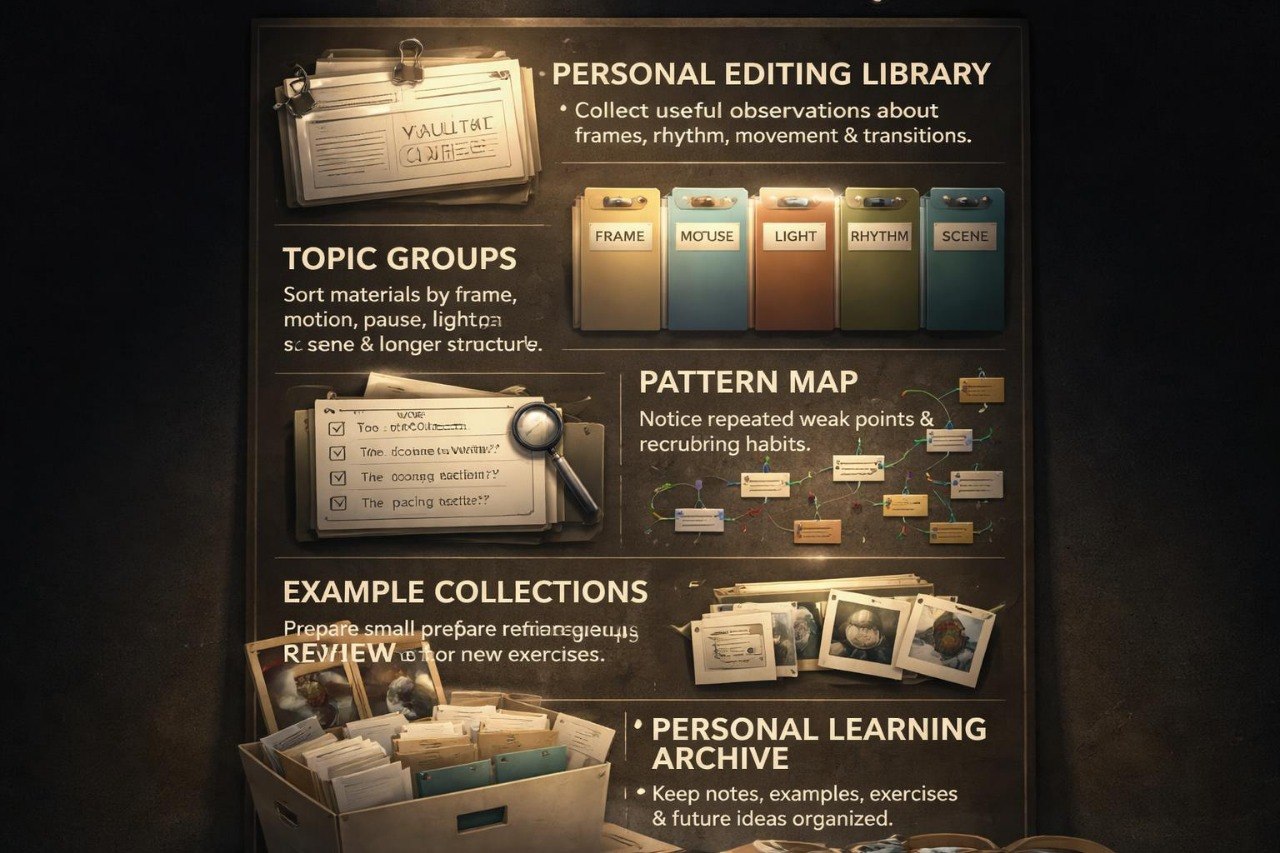 Interface of a personal editing library with various features on a dark background