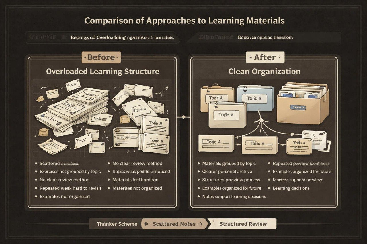 Comparison of approaches to learning materials with 'Before' and 'After' diagrams.