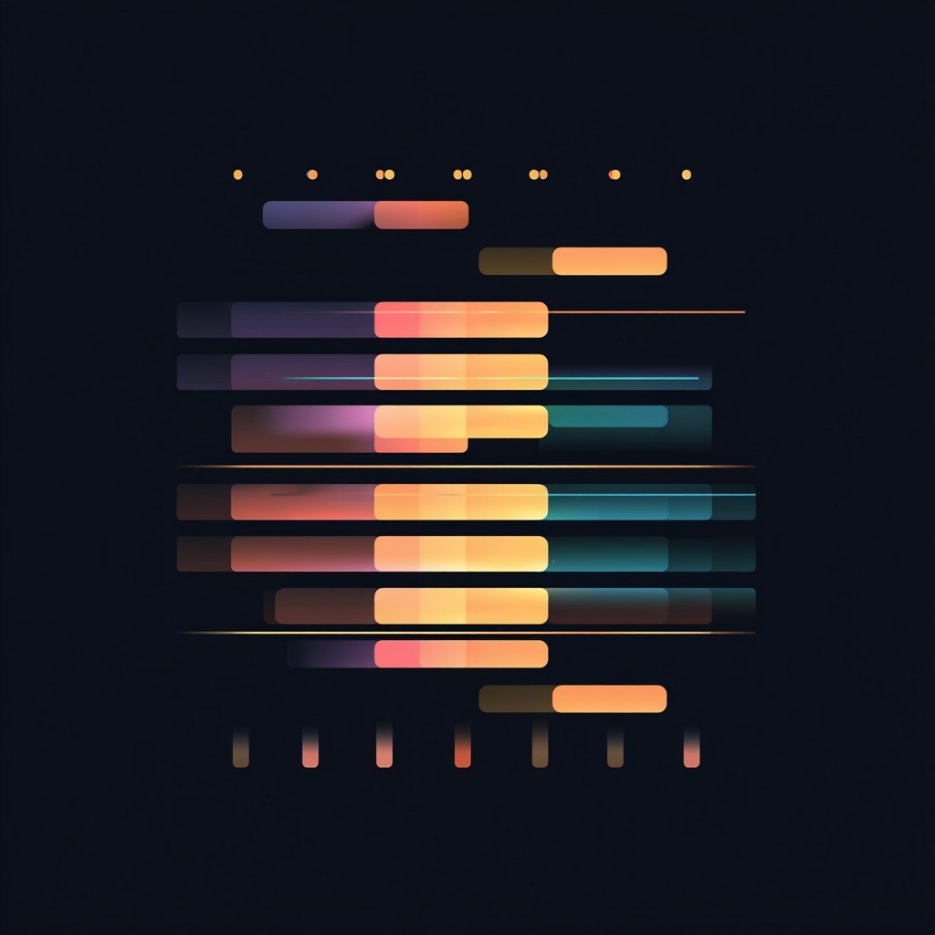 Colorful equalizer graphic on a dark background
